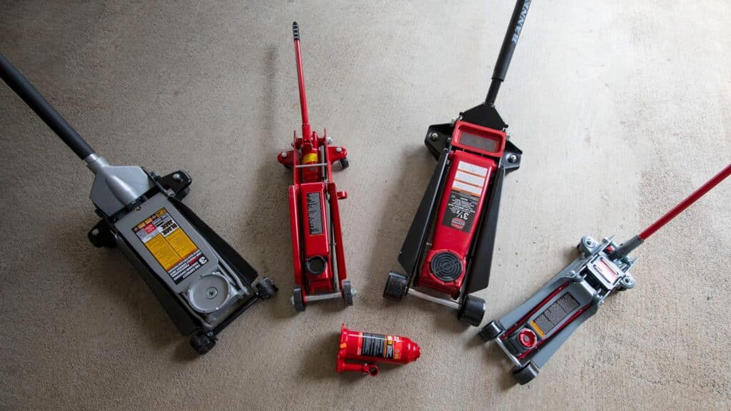 Five of the best car jacks as reviewed by our testing team are on display.