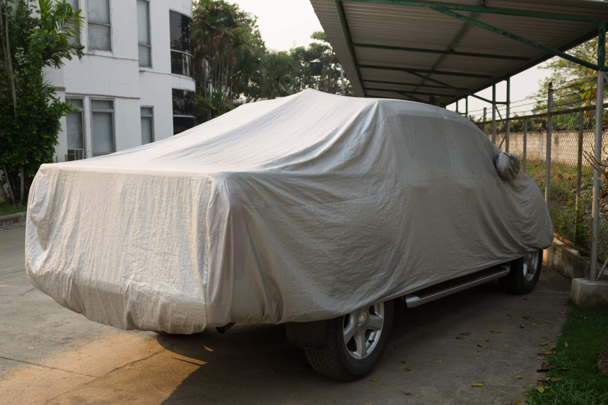 A truck cover placed over the exterior of a truck.